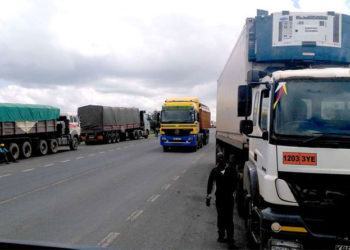 Trucks on transit through the Northern Corridor. FILE PHOTO | NMG