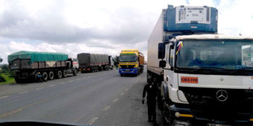 Trucks on transit through the Northern Corridor. FILE PHOTO | NMG