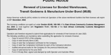 KRA Public Notice FOR Bonded Warehouses